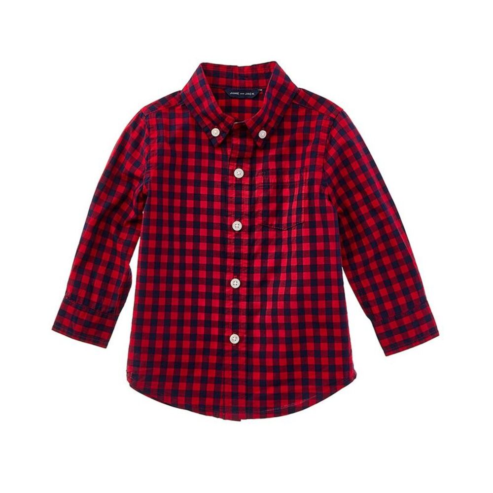 Janie And Jack Boys  Gingham Poplin Shirt, Red
